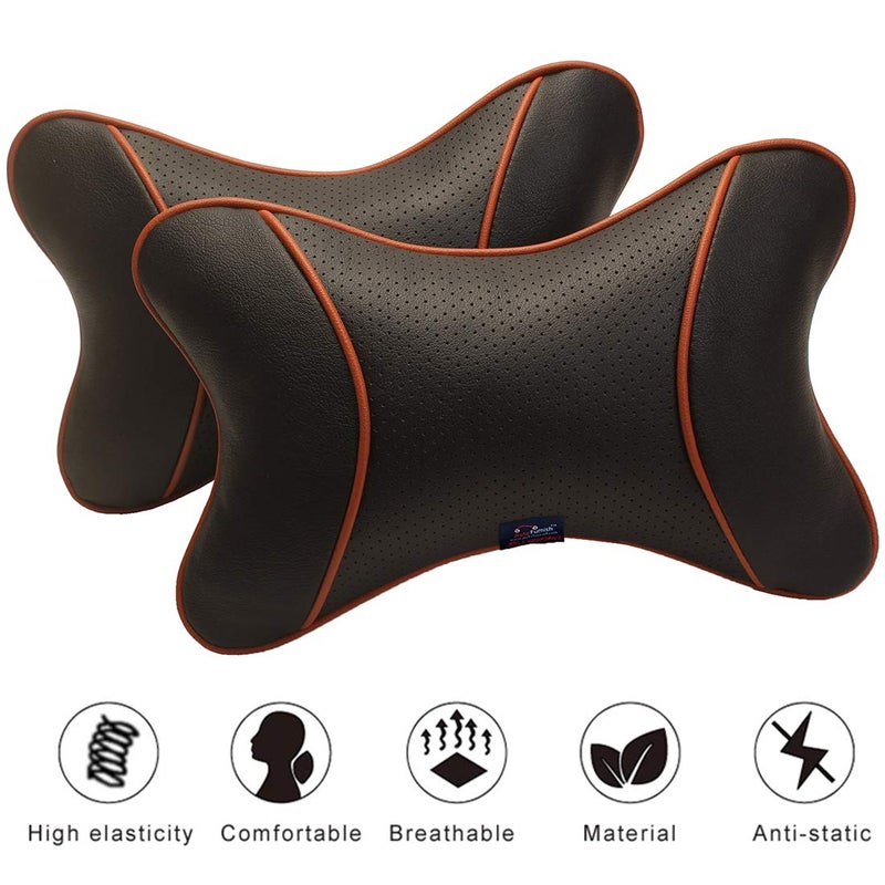 AutoFurnish Faux Leather Premium Car Pillow Neck Rest Black Set Of 2 - Image 2