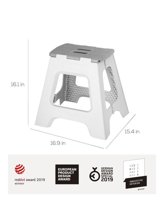 Vigar Compact Foldable Stool 16 Inches Lightweight 330 Pound Capacity Non Slip Folding Step Stool Gray - Image 2