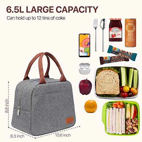 Bagseri Insulated Lunch Bag Women - Lunch Bag for Women Men Reusable Lunch Box Leakproof Thermal Cooler Sack Food Handbags Case High Capacity for Work and Picnic(Light Grey) - Image 5
