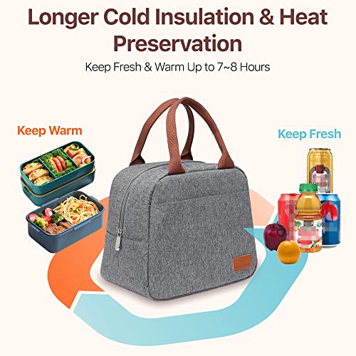 Bagseri Insulated Lunch Bag Women - Lunch Bag for Women Men Reusable Lunch Box Leakproof Thermal Cooler Sack Food Handbags Case High Capacity for Work and Picnic(Light Grey) - Image 3