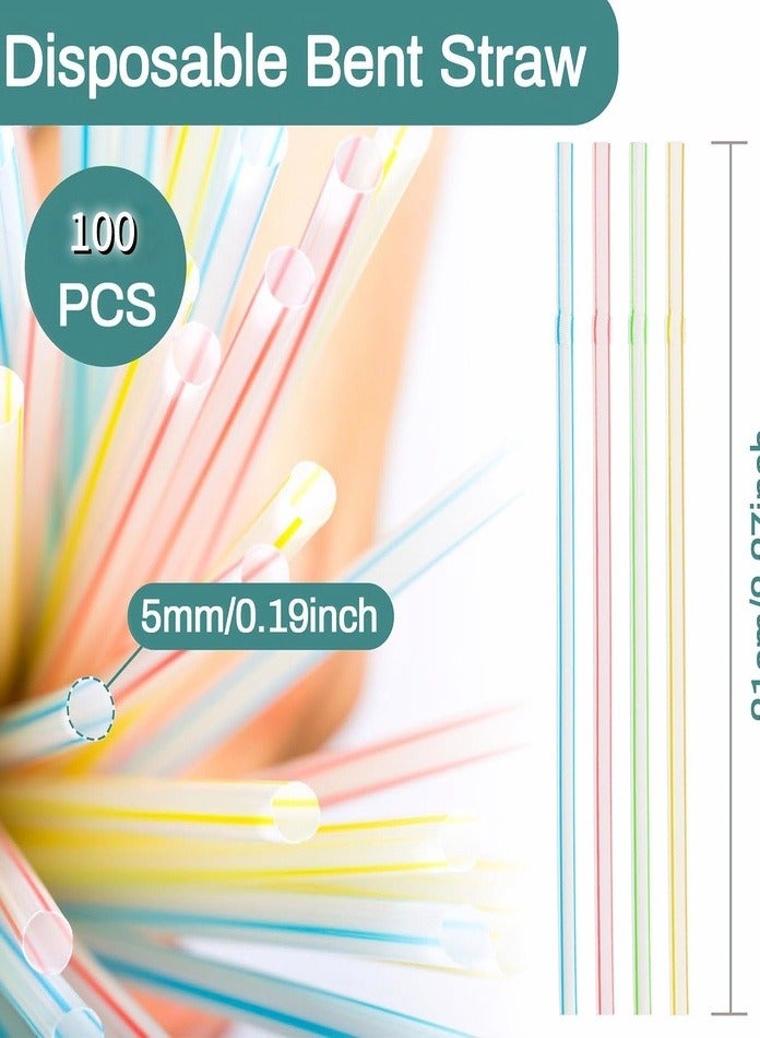 Disposable Drinking Straws Food Grade, Reusable Stainless Steel Straws with Cleaning Brush, Plastic Drinking Straws Set with 3 Metal Straws and 100 Disposable Straws for Juice, Coffee and Smoothies - Image 5