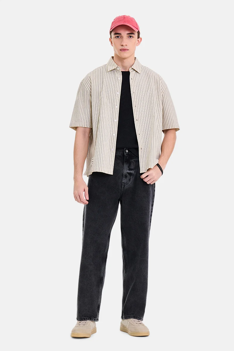 سنيتش Black Solid Wide Leg Streetwear Jeans