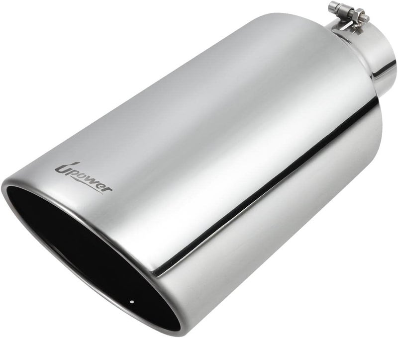 U-Power 4" to 8" Exhaust Tip Mirror Polished 4 Inch Inlet 8 Inch Outlet Diesel Exhaust Tailpipe 18" Long 45 Degree Angle Cut Bolt-On Universal for Trucks Pickup Car - Image 1