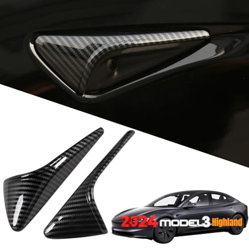Qlhshop Side Camera Cover HW4.0 Indicator Protection Cover Carbon Fiber Trim Exterior Decorations for 2024 Tesla Model 3 Highland Accessories - Cuztom Tuning Gifts for Tesla Owners, 1 Pair - Image 1