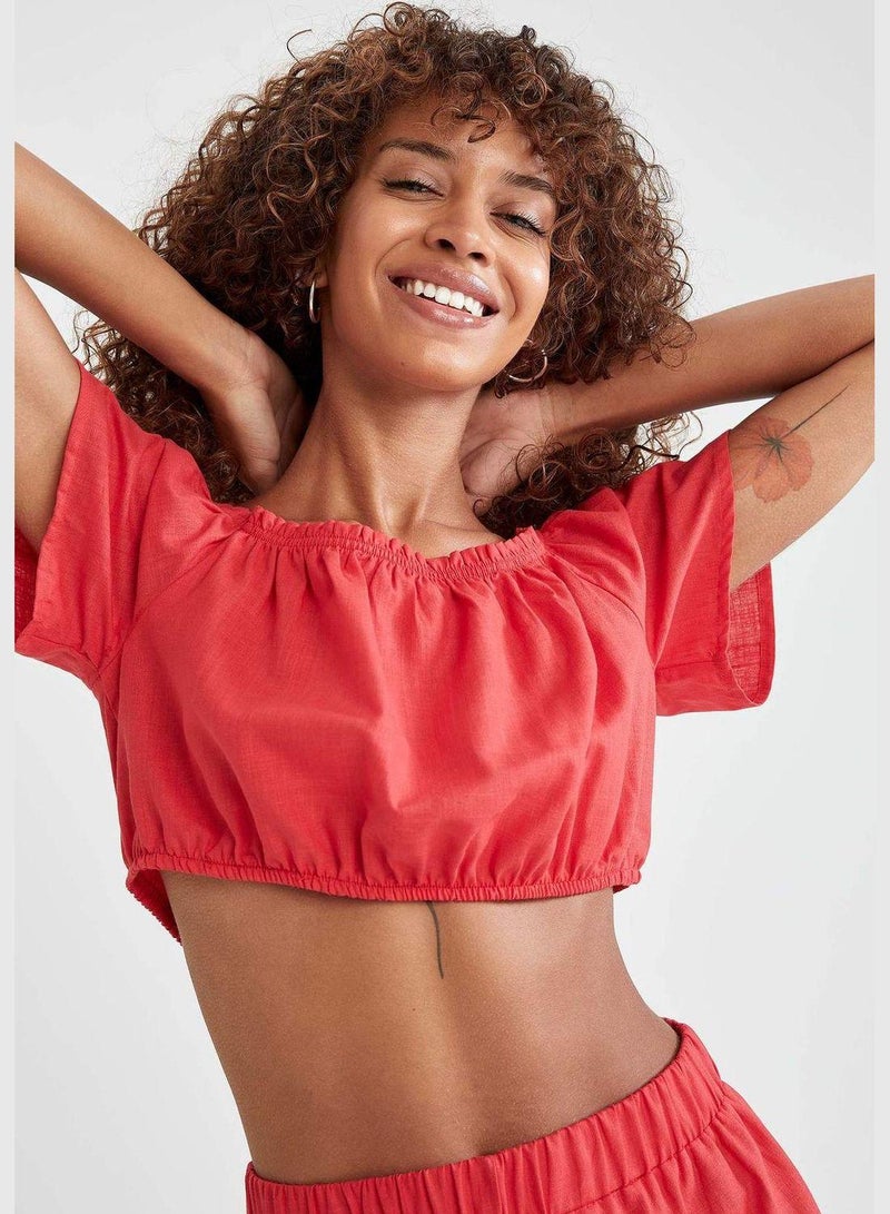 DeFacto Short Sleeve Boat Neck Crop Top - Image 1
