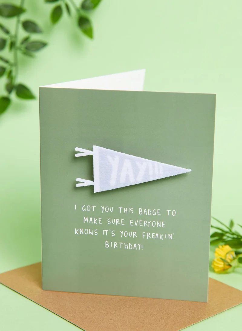 Typo Yay Badge Premium Birthday Card