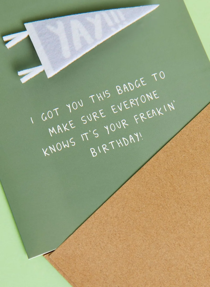 Typo Yay Badge Premium Birthday Card