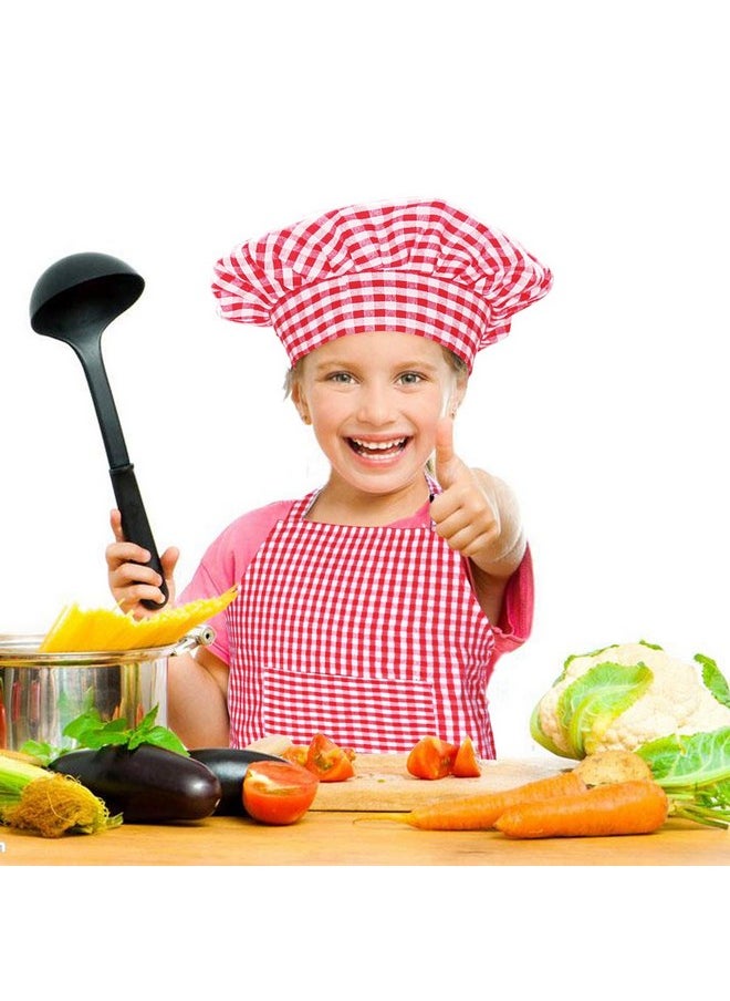 Jennice House Kids Chef Hat Apron Set Cute Children Baby Baking Gingham Aprons With Adjustable Neck Strap And Pockets For Boys And Girls Cooking Baking Painting Gardening Aprons In 2 Sizes (Red Gingham Small)  - Image 4