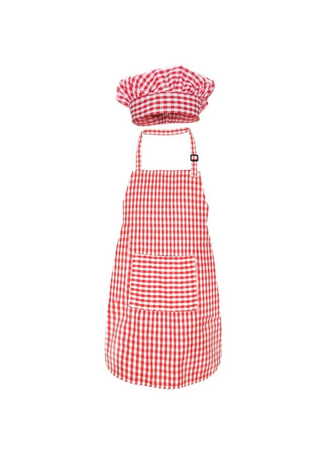 Jennice House Kids Chef Hat Apron Set Cute Children Baby Baking Gingham Aprons With Adjustable Neck Strap And Pockets For Boys And Girls Cooking Baking Painting Gardening Aprons In 2 Sizes (Red Gingham Small)  - Image 2