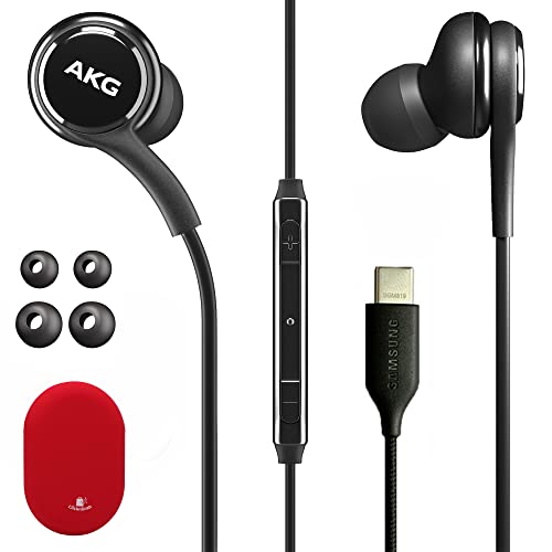 Petories Original Samsung AKG Earbuds USB Type C in-Ear Earbud Headphones with Remote & Mic for Galaxy A53 5G, S22, S21 FE, S20 Ultra, Note 10, S10 Plus - Braided - Includes Rubber Pouch (AKG + Red Pouch) - Image 1
