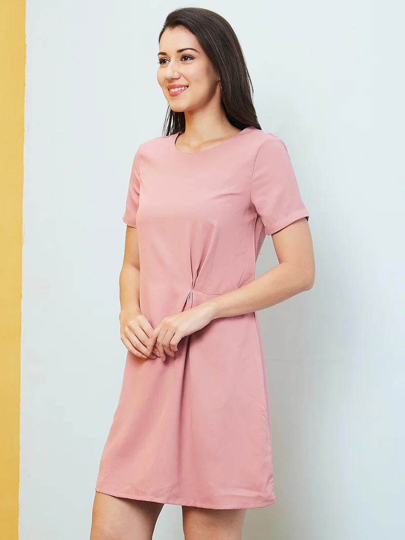 globus Women Pink Round Neck A-Line Dress