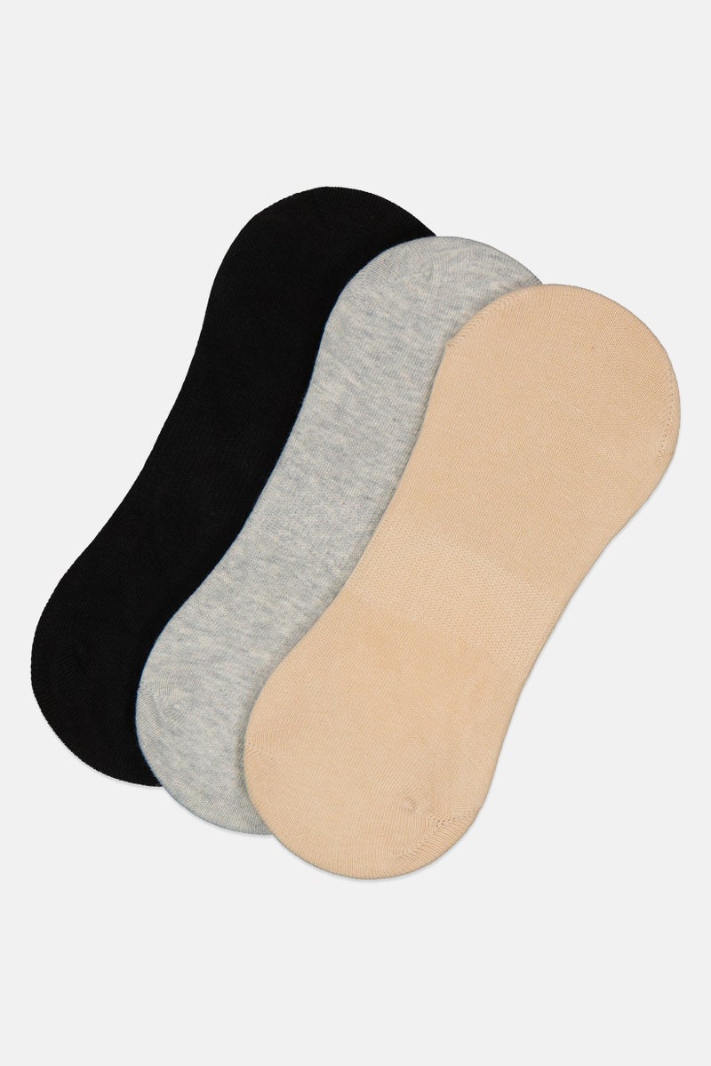 bebe Women 3 Pairs Plain Invisible Socks, Multicolor  - Image 1
