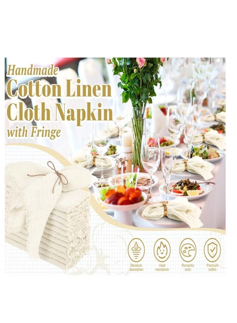 Unewshi Cotton Linen Cloth Napkin, 12 Pcs Handmade Cloth Napkin with Fringe, 32x 32cm Soft Cloth Dinner Wedding Napkin Square Rustic Fringe Napkin for Dinners, Parties, Weddings, Ivory Wedding Napkin - Image 3