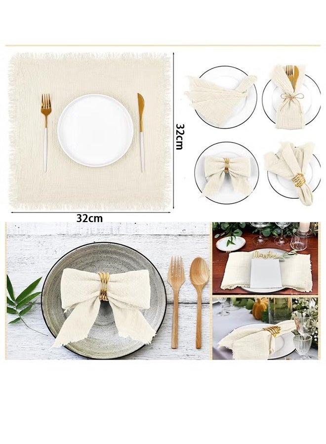 Unewshi Cotton Linen Cloth Napkin, 12 Pcs Handmade Cloth Napkin with Fringe, 32x 32cm Soft Cloth Dinner Wedding Napkin Square Rustic Fringe Napkin for Dinners, Parties, Weddings, Ivory Wedding Napkin - Image 5