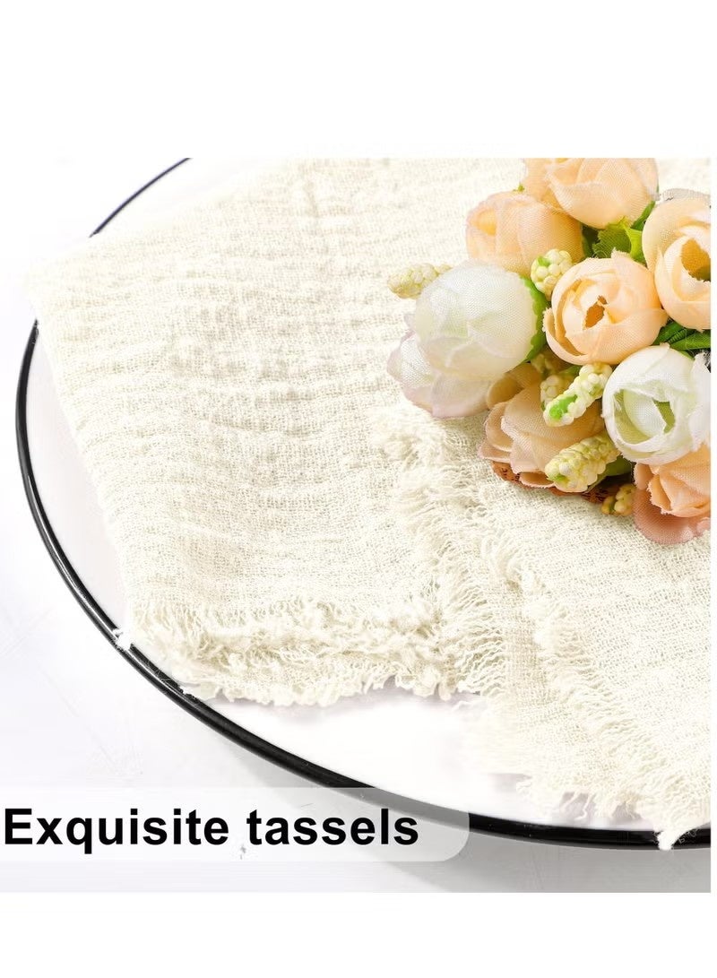 Unewshi Cotton Linen Cloth Napkin, 12 Pcs Handmade Cloth Napkin with Fringe, 32x 32cm Soft Cloth Dinner Wedding Napkin Square Rustic Fringe Napkin for Dinners, Parties, Weddings, Ivory Wedding Napkin - Image 4