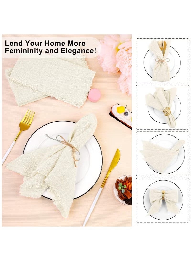 Unewshi Cotton Linen Cloth Napkin, 12 Pcs Handmade Cloth Napkin with Fringe, 32x 32cm Soft Cloth Dinner Wedding Napkin Square Rustic Fringe Napkin for Dinners, Parties, Weddings, Ivory Wedding Napkin - Image 2