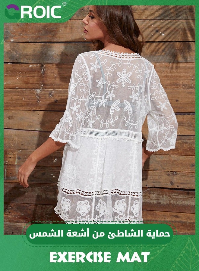 GROIC Women's Lace Bathing Suit Cover Up V-Neck Coverups Swimwear Swimsuit Swim Beach Dress Beachwear,Beach Dresses - Image 4