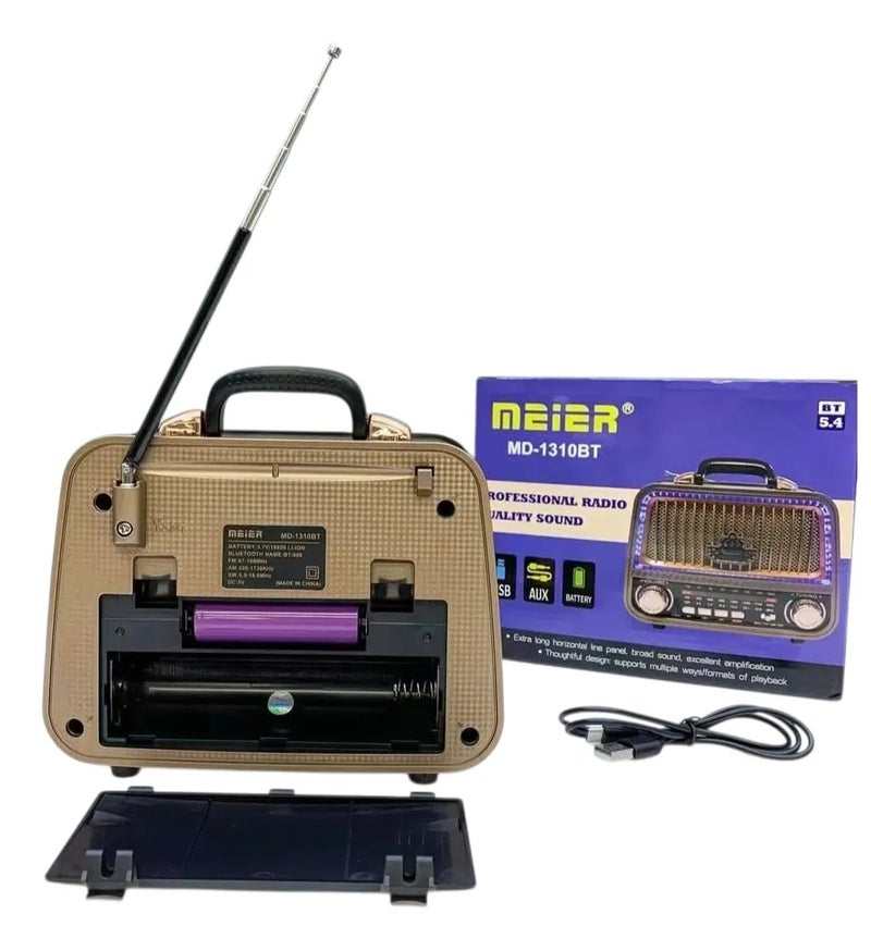 MEYER The MD-1310 radio is a portable wireless device that combines classic design with modern technology, functioning as both a radio receiver and a Bluetooth speaker. - Image 2