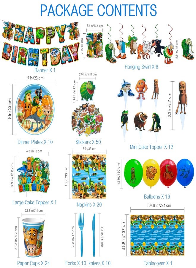 J6&H6 147pcs Italian Brainrot Birthday Party Decorations Set With Happy Birthday Banner, Balloons, Cupcake Toppers,Disposable Cutlery Set For Party Favors(tung tung tung sahur) - Image 2