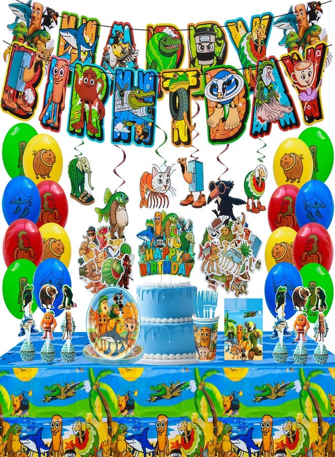 J6&H6 147pcs Italian Brainrot Birthday Party Decorations Set With Happy Birthday Banner, Balloons, Cupcake Toppers,Disposable Cutlery Set For Party Favors(tung tung tung sahur) - Image 1