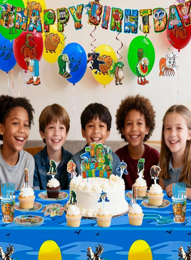 J6&H6 147pcs Italian Brainrot Birthday Party Decorations Set With Happy Birthday Banner, Balloons, Cupcake Toppers,Disposable Cutlery Set For Party Favors(tung tung tung sahur) - Image 3