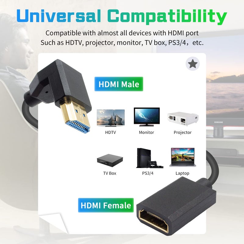 دوتك موسع HDMI من بدقة 8K، كابل HDMI ملفوف بزاوية سفلية من ذكر إلى أنثى بسرعة 48 جيجابت في الثانية، كابل تمديد HDMI بزاوية 90 درجة 2.1 مع فيديو بدقة 8K 60Hz وHDR ثلاثي الأب��اد لأجهزة التلفاز وأجهزة الكمبيوتر المحمولة عالية الدقة، بطول 4 أقدام/1.2 متر - Image 5