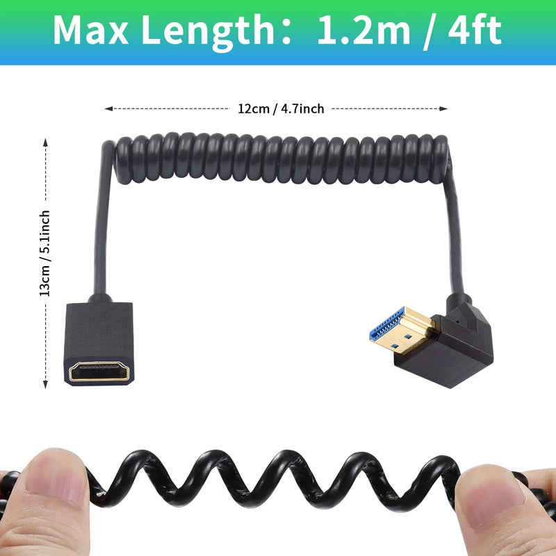 دوتك موسع HDMI من بدقة 8K، كابل HDMI ملفوف بزاوية سفلية من ذكر إلى أنثى بسرعة 48 جيجابت في الثانية، كابل تمديد HDMI بزاوية 90 درجة 2.1 مع فيديو بدقة 8K 60Hz وHDR ثلاثي الأب��اد لأجهزة التلفاز وأجهزة الكمبيوتر المحمولة عالية الدقة، بطول 4 أقدام/1.2 متر - Image 2