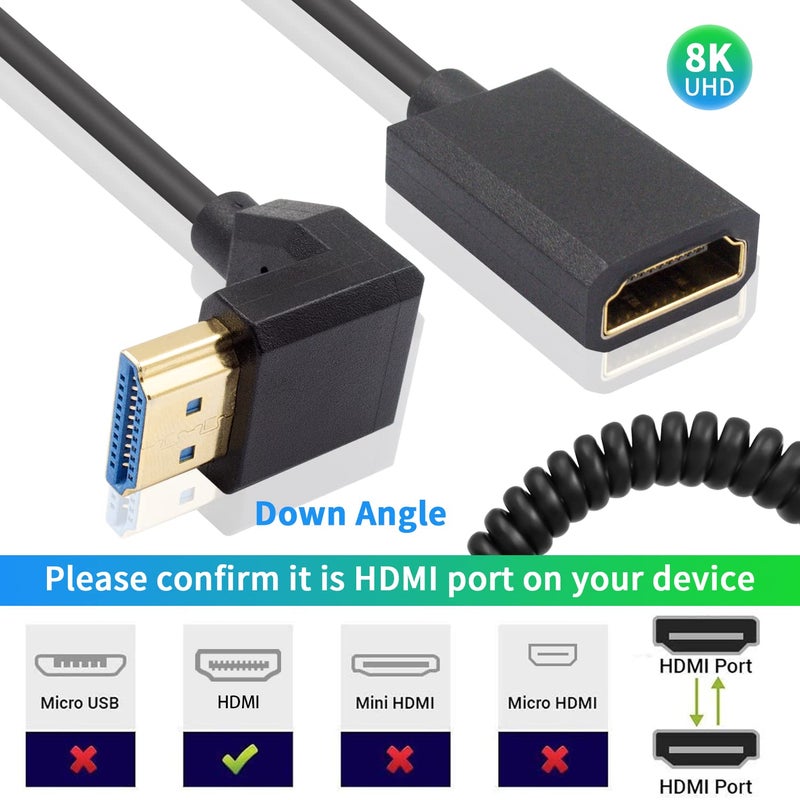 دوتك موسع HDMI من بدقة 8K، كابل HDMI ملفوف بزاوية سفلية من ذكر إلى أنثى بسرعة 48 جيجابت في الثانية، كابل تمديد HDMI بزاوية 90 درجة 2.1 مع فيديو بدقة 8K 60Hz وHDR ثلاثي الأب��اد لأجهزة التلفاز وأجهزة الكمبيوتر المحمولة عالية الدقة، بطول 4 أقدام/1.2 متر - Image 4