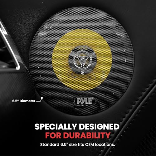 Pyle Car Three Way Speaker System - Pro 6.5 Inch 280 Watt 4 Ohm Mid Tweeter Component Audio Sound Speakers For Car Stereo w/ 40 Oz Magnet, 2.25” Mount Depth Fits Standard OEM - Pyle PLG6.3 (Pair),Yellow/Black - Image 3