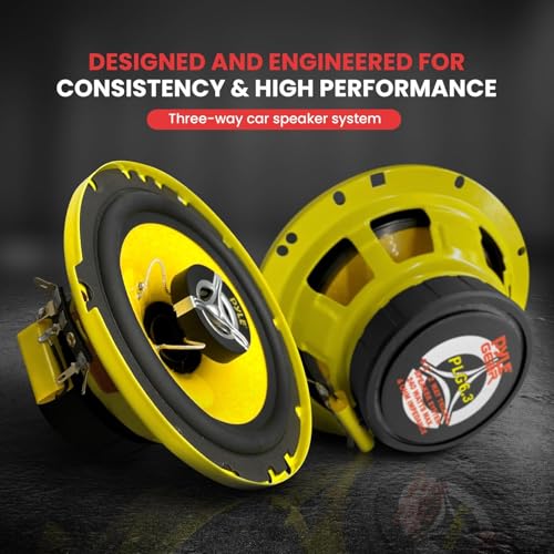 Pyle Car Three Way Speaker System - Pro 6.5 Inch 280 Watt 4 Ohm Mid Tweeter Component Audio Sound Speakers For Car Stereo w/ 40 Oz Magnet, 2.25” Mount Depth Fits Standard OEM - Pyle PLG6.3 (Pair),Yellow/Black - Image 5
