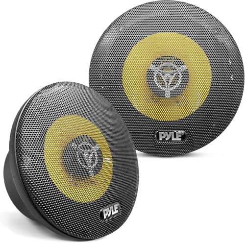 Pyle Car Three Way Speaker System - Pro 6.5 Inch 280 Watt 4 Ohm Mid Tweeter Component Audio Sound Speakers For Car Stereo w/ 40 Oz Magnet, 2.25” Mount Depth Fits Standard OEM - Pyle PLG6.3 (Pair),Yellow/Black - Image 1