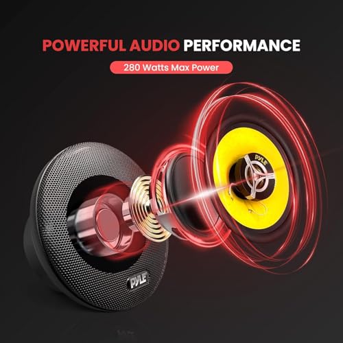 Pyle Car Three Way Speaker System - Pro 6.5 Inch 280 Watt 4 Ohm Mid Tweeter Component Audio Sound Speakers For Car Stereo w/ 40 Oz Magnet, 2.25” Mount Depth Fits Standard OEM - Pyle PLG6.3 (Pair),Yellow/Black - Image 2