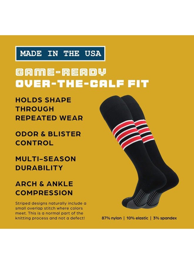 MadSportsStuff Dugout 3 Stripe Baseball Socks (Columbia Blue/Navy/White, Medium) - Image 3