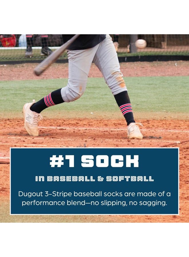 MadSportsStuff Dugout 3 Stripe Baseball Socks (Columbia Blue/Navy/White, Medium) - Image 2