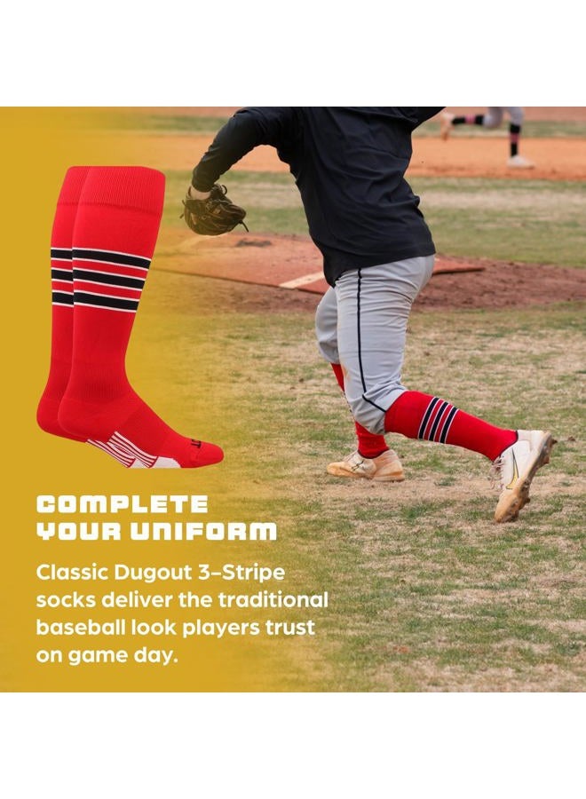 MadSportsStuff Dugout 3 Stripe Baseball Socks (Columbia Blue/Navy/White, Medium) - Image 4