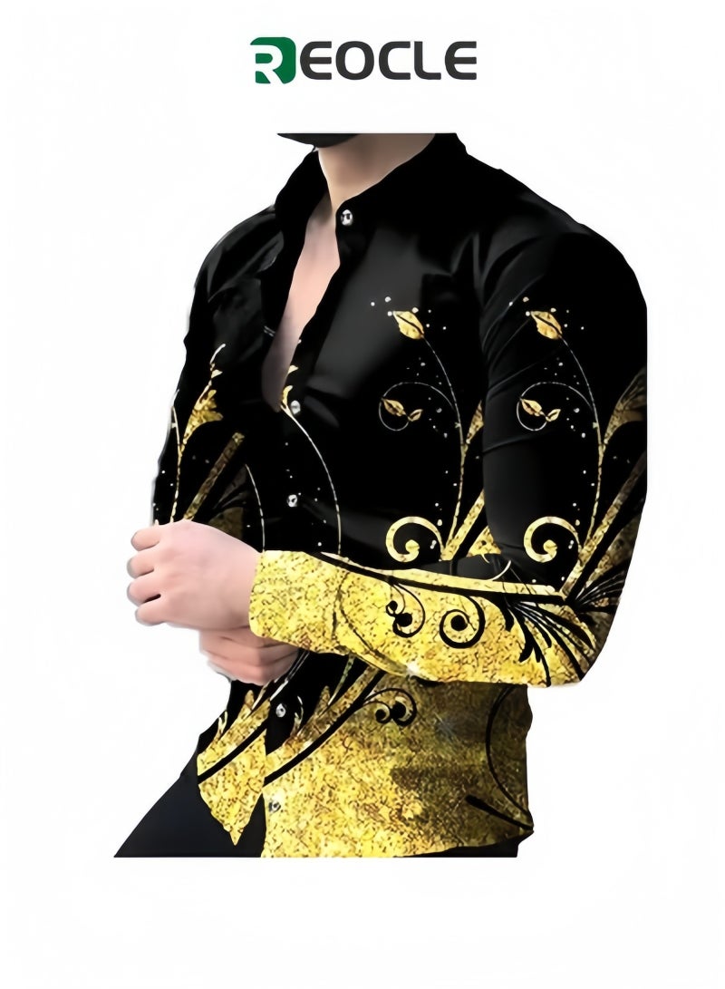 ريوكل قمصان رجالية رسمية بقصّة Slim Fit بأكمام طويلة وبأزرار ومطبوعة بنقشة الورود والأزهار - Image 1