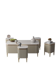 Luxury Coffee Table Set – 5 Pieces, Beige Sand Design with Gold Accents & Marble-Like Surface, Main Table with a Length of 120 cm, Width of 60 cm, and Height of 50 cm, and Four Side Tables with a Length of 30 cm, Width of 30 cm, and Height of 50 cm - pzsku/Z9DC04DD34715ECB1CFB9Z/45/_/1737370119/daab4960-855a-4ff4-9ecf-bed9140af0e3