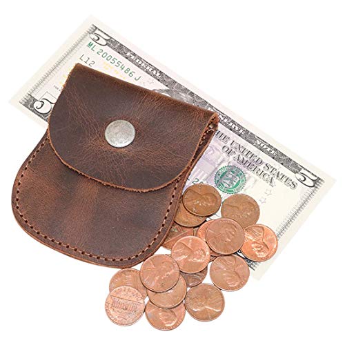 Hide & Drink, Curvy Coin Pouch, Pocket Case for Pennies, Rustic Bag, Travel Accessory, Full Grain Leather, Handmade, Bourbon Brown - Image 3