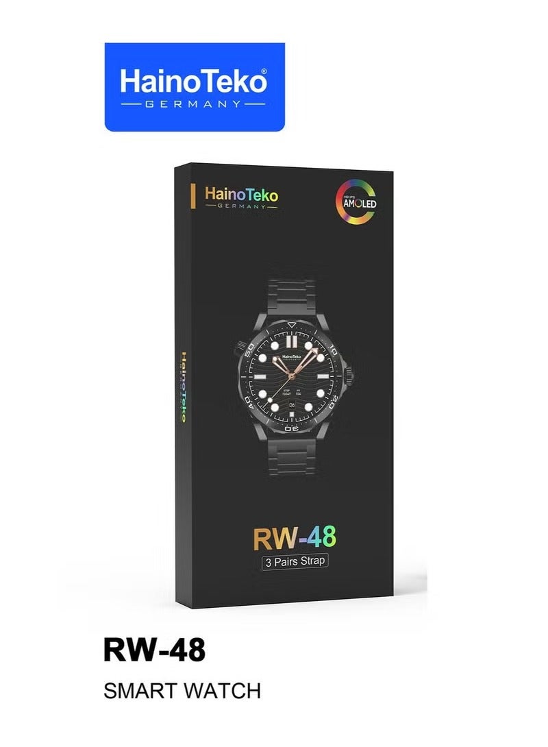 HainoTeko Haino Teko RW-48 Smart Watch with AMOLED Display, 3 Interchangeable Straps, Black  - Image 4