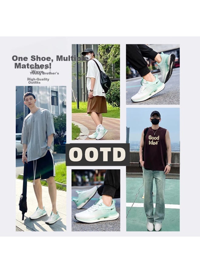 Pull Back Warrior Men's Summer Breathable Mesh Sneakers Lightweight Shock Absorbing Soft Bottom Casual Running Shoes Men White Green Size 42 - Image 5