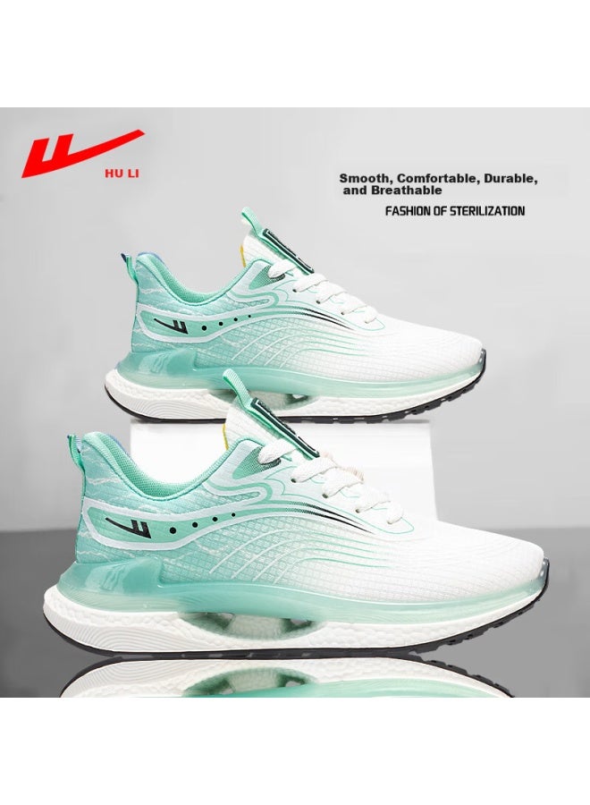 Pull Back Warrior Men's Summer Breathable Mesh Sneakers Lightweight Shock Absorbing Soft Bottom Casual Running Shoes Men White Green Size 42 - Image 2