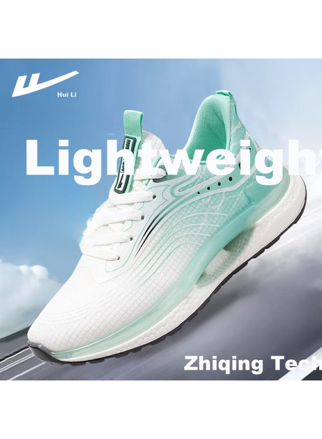Pull Back Warrior Men's Summer Breathable Mesh Sneakers Lightweight Shock Absorbing Soft Bottom Casual Running Shoes Men White Green Size 42 - Image 1