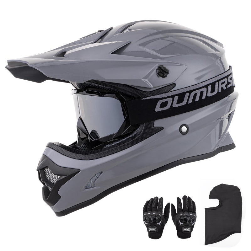OUMURS Adult ATV Dirt Bike Helmet with Goggles Gloves  Mask Adjustable Sun Visor Motorcycle Adult Helmet OffRoad Motocross Downhill Moped MX for UnisexAdultGray XXL