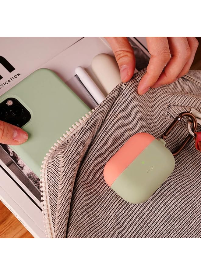 Elago Duo Hang Case For Airpods Pro Top Classic White Peach Bottom Pastel Green - Image 3