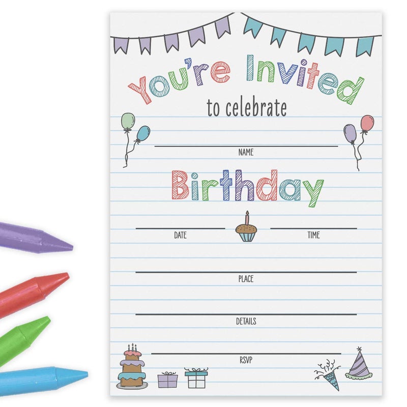 Printed Party Kids Birthday Notebook 25 Invitations and Envelopes - Image 2