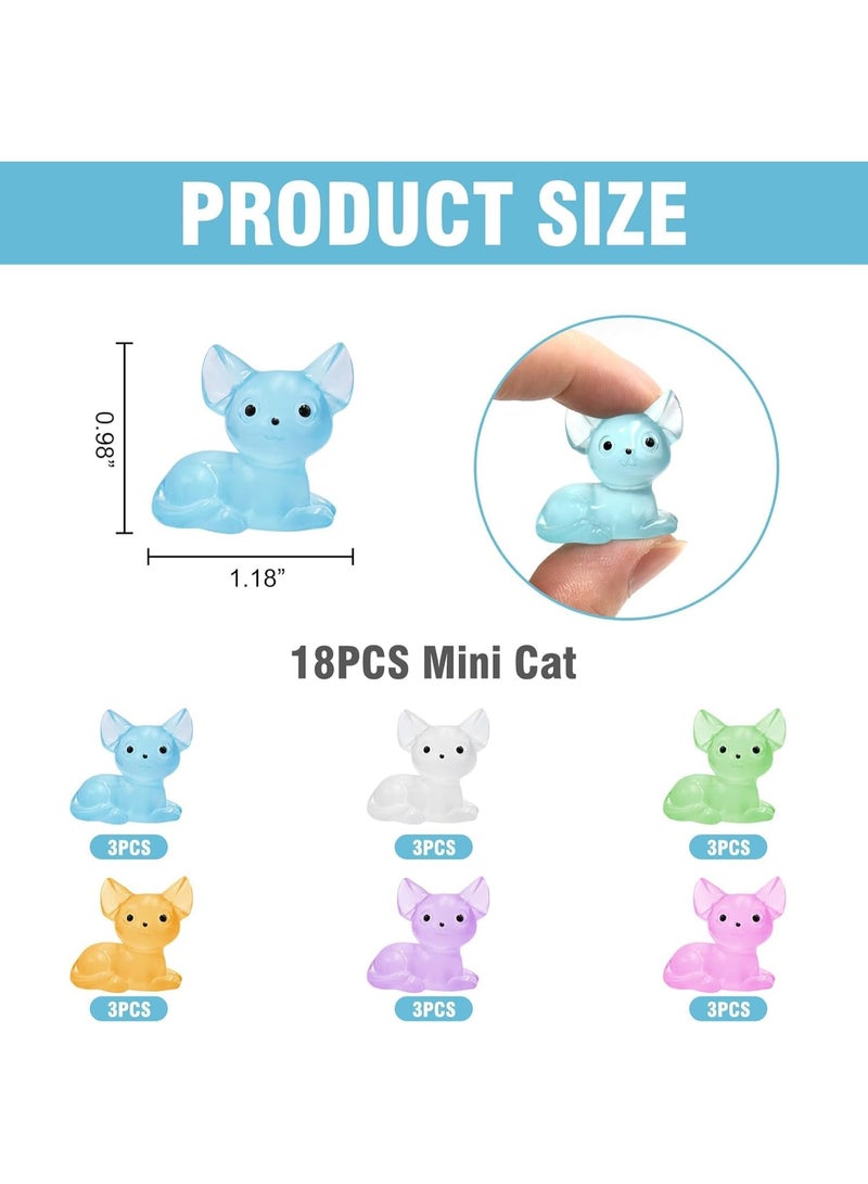 سيوسي Mini Cat Figurines, Luminous Resin Mini Animals, Dollhouse Fairy Garden Decorations, Glow in Dark Micro Landscape Ornaments for Aquarium, Birthday Party, Home Decoration Crafts (18 Pcs) - Image 2