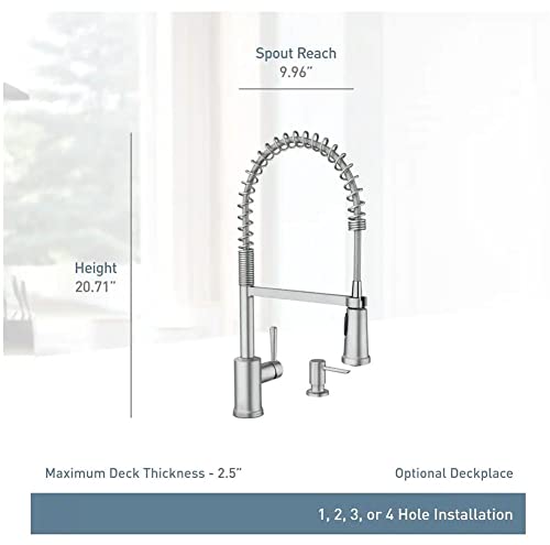 MOEN موين 87194SRS إندي صنبور مطبخ بمقبض واحد مع رذاذ سبرينغ قابل للسحب مع تقنية باور كلين في الفولاذ المقاوم للصدأ المقاوم للبقع (يتضمن موزع الصابون ولوحة السطح) - Image 2