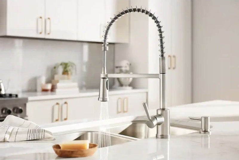 MOEN موين 87194SRS إندي صنبور مطبخ بمقبض واحد مع رذاذ سبرينغ قابل للسحب مع تقنية باور كلين في الفولاذ المقاوم للصدأ المقاوم للبقع (يتضمن موزع الصابون ولوحة السطح) - Image 3