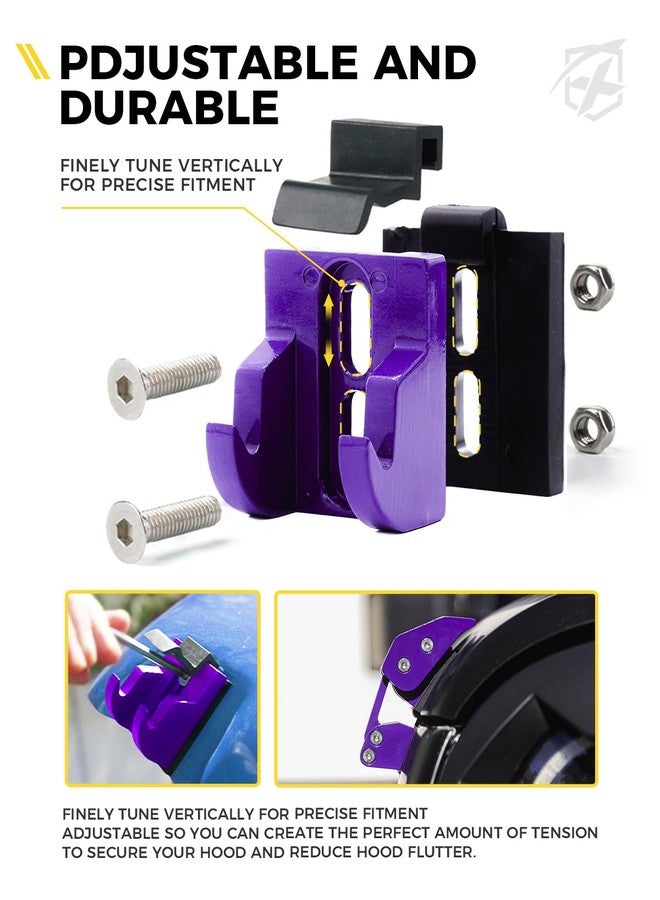 Xprite أقفال غطاء المحرك Xprite بعلم الولايات المتحدة متوافقة مع سيارات جيب رانجلر JK JKU موديلات 2007-2018 وجيب رانجلر JL JLU موديلات 2018-2025 وجيب جلادياتور JT موديلات 2020 وما بعدها - أقفال غطاء محرك آمنة من الألومنيوم، لون بنفسجي - Image 4