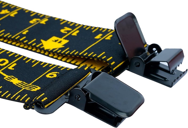 KUNN Men Suspender Tape Measure Pattern 2 inch Suspender Fully Strength Elastic with Heavy Duty Clip Ruler Suspenders, Black Tape Measure, One size Fit most - Image 5
